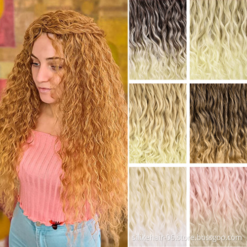 Hot Selling 24Inches Ombre Blonde Brown Long Wavy Water Deep Wave Braids Kinky Curly Crochet Braiding Synthetic Hair Extensions